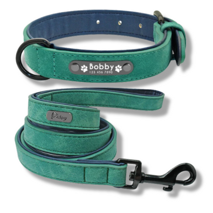 Personalisiertes Leder Hundehalsband mit Leine