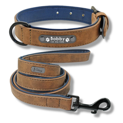 Personalisiertes Leder Hundehalsband mit Leine