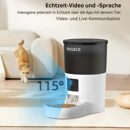 ROJECO Smart WiFi Automatischer Haustier-Futterspender 3L | App-gesteuerter Futterautomat für Katzen & Hunde
