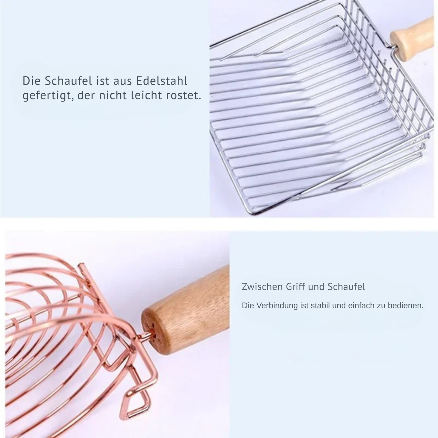 Edelstahl Katzenstreuschaufel mit Holzgriff
