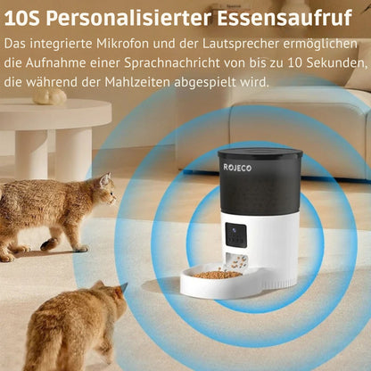 ROJECO Smart WiFi Automatischer Haustier-Futterspender 3L | App-gesteuerter Futterautomat für Katzen & Hunde