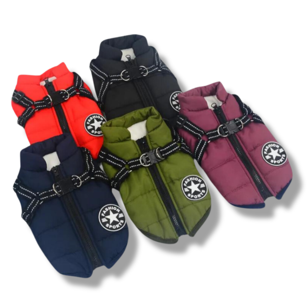 Wasserdichte Hundejacke mit Geschirr