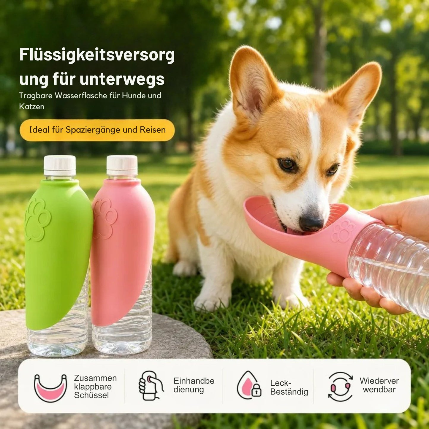 Tragbare Trinkflaschen-Halterung mit Faltbarem Trinknapf