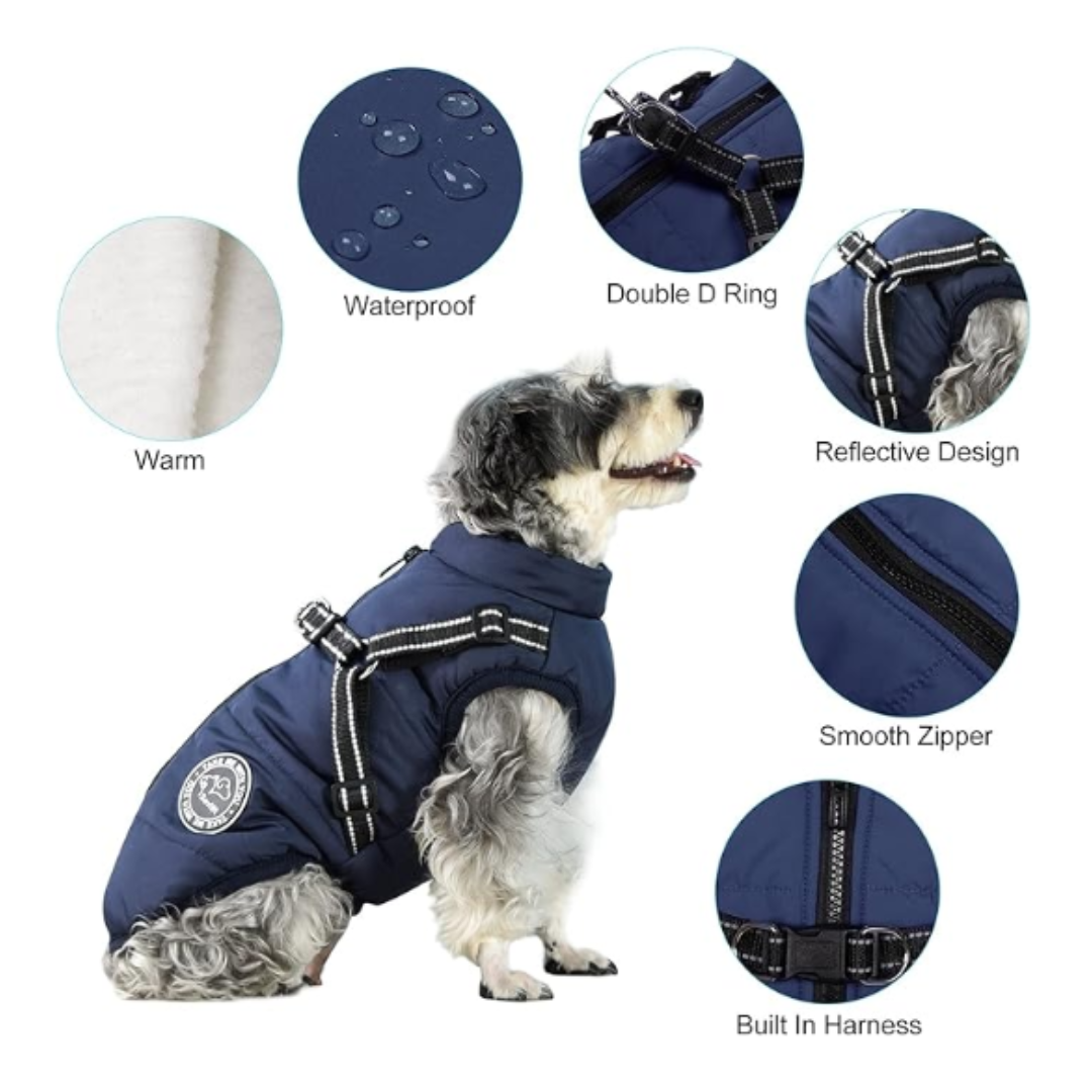 Wasserdichte Hundejacke mit Geschirr