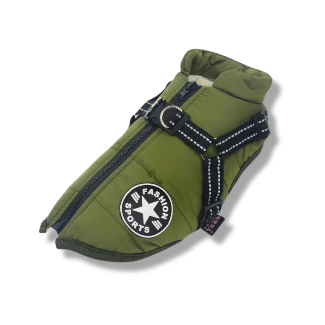 Wasserdichte Hundejacke mit Geschirr