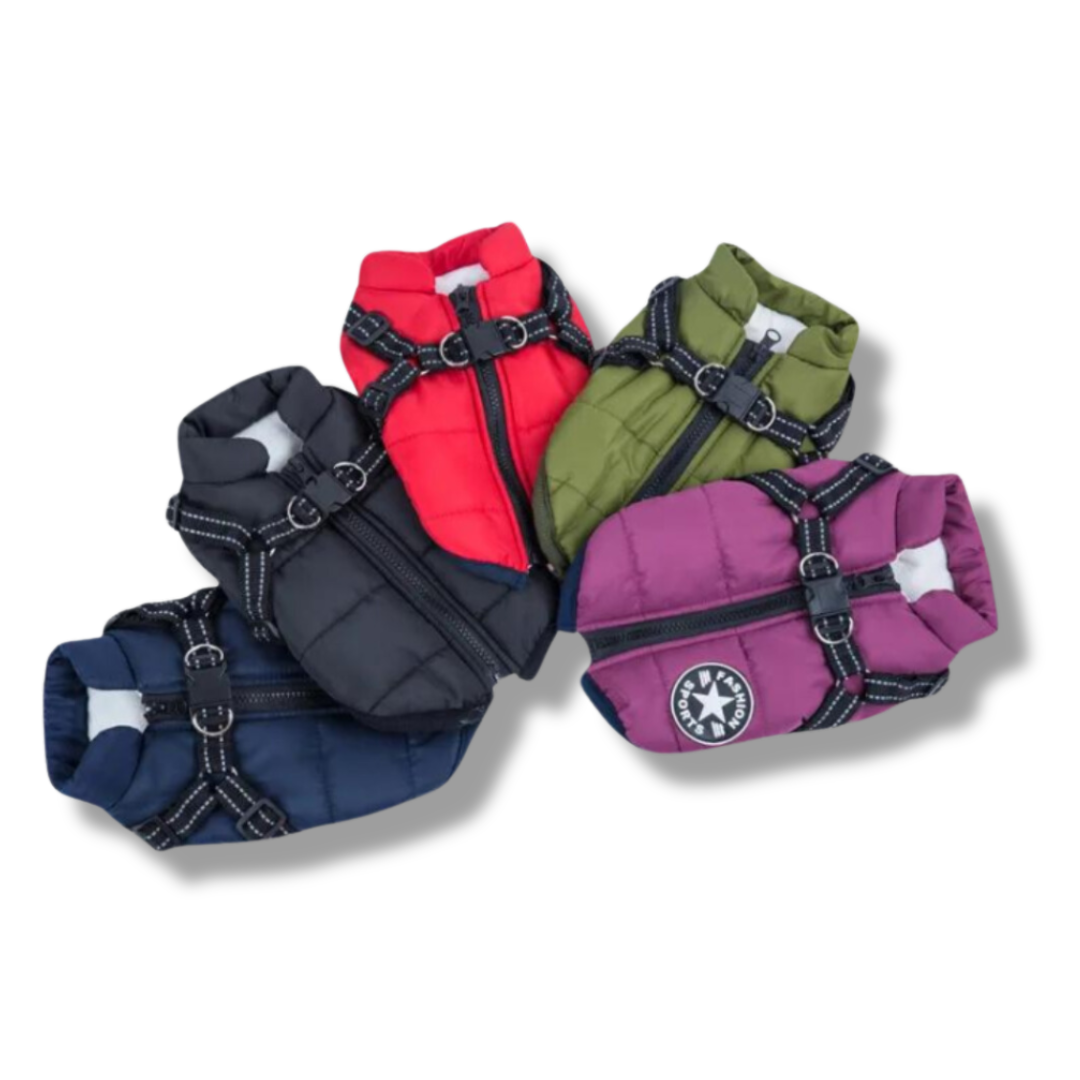 Wasserdichte Hundejacke mit Geschirr