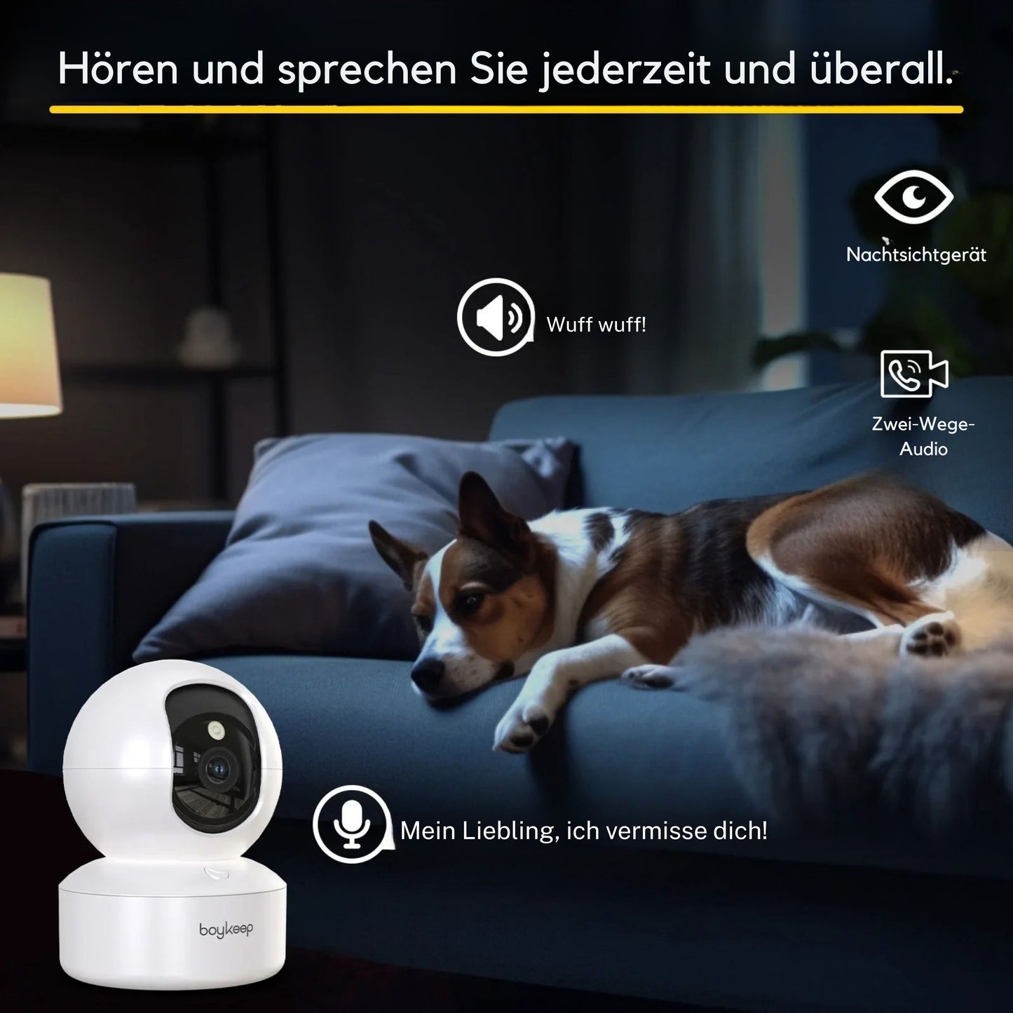 Boykeep 2K Smart Haustierkamera mit App-Steuerung | 360° Indoor Hund- & Baby-Monitor mit Nachtsicht