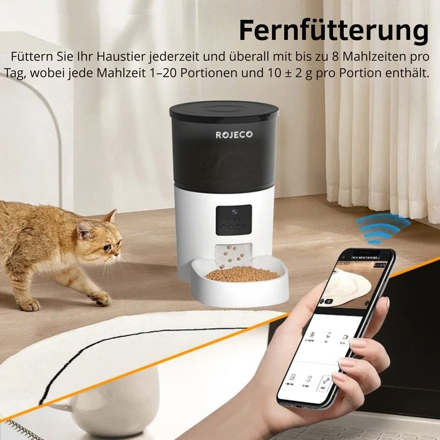 ROJECO Smart WiFi Automatischer Haustier-Futterspender 3L | App-gesteuerter Futterautomat für Katzen & Hunde