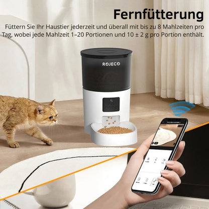 ROJECO Smart WiFi Automatischer Haustier-Futterspender 3L | App-gesteuerter Futterautomat für Katzen & Hunde