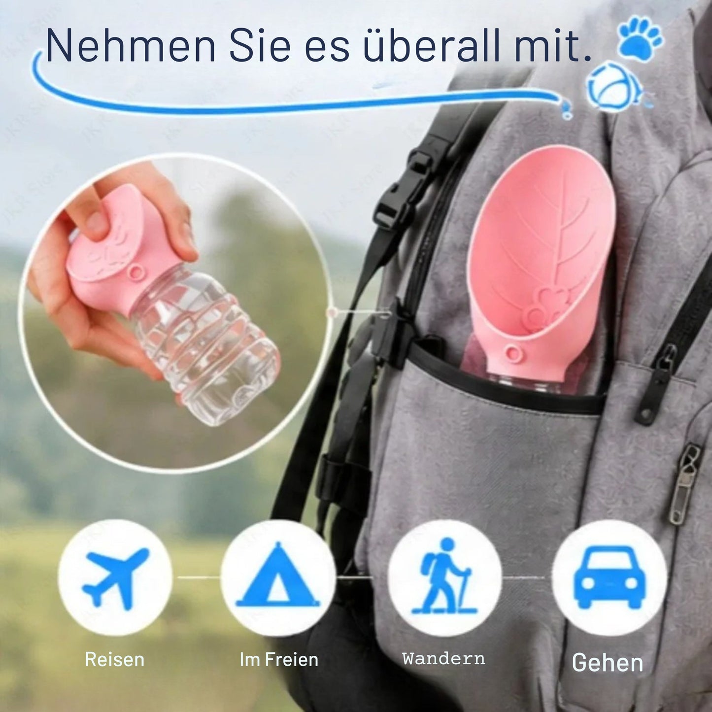 Tragbare Trinkflaschen-Halterung mit Faltbarem Trinknapf