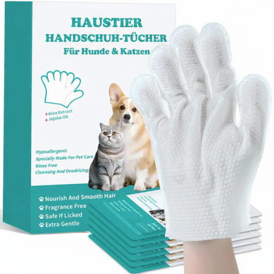 PfotenFrisch - Fellpflege Handschuhe ohne Ausspülen (6Stück Set)