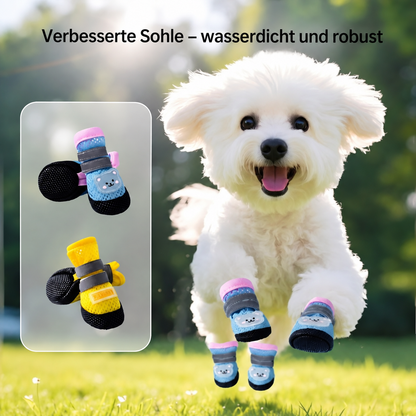 Atmungsaktive Mesh-Hundeschuhe mit Bären-Motiv (4 Stück)