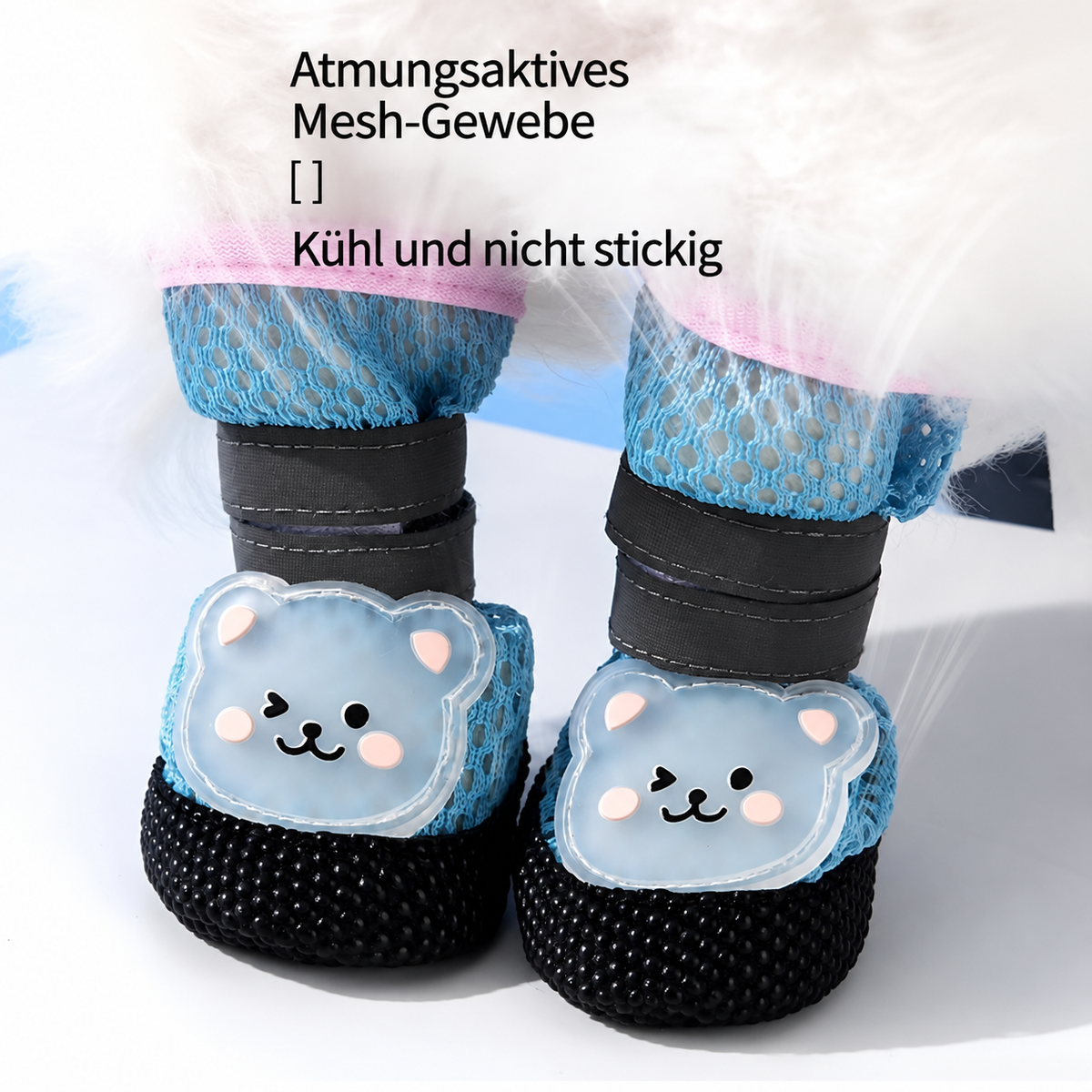 Atmungsaktive Mesh-Hundeschuhe mit Bären-Motiv (4 Stück)