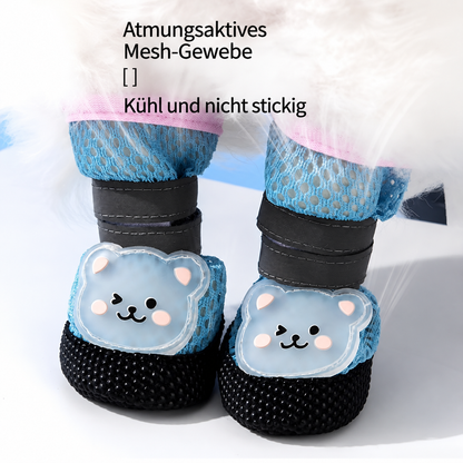 Atmungsaktive Mesh-Hundeschuhe mit Bären-Motiv (4 Stück)