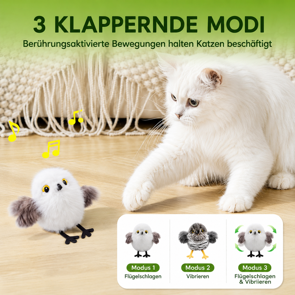 Interaktives Vogelspielzeug  – Flatternder Vogel mit Geräuschen