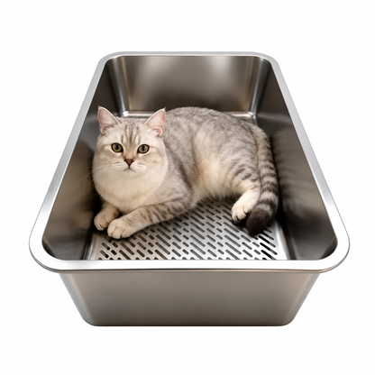 Katzentoilette aus Edelstahl mit Siebeinsatz