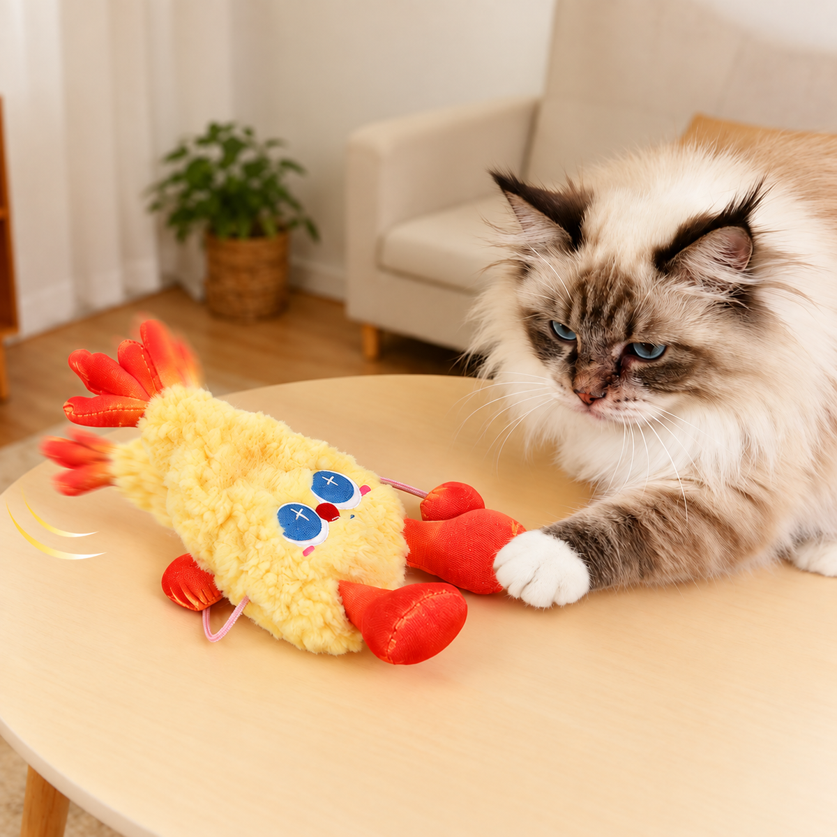 Interaktives Katzenspielzeug: zappelnde Garnele