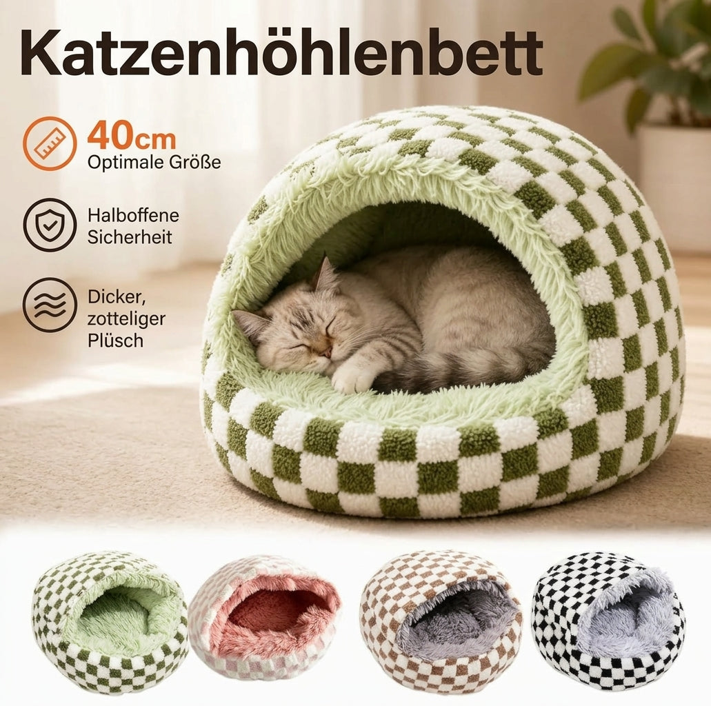 MuschelNest – Plüsch-Katzenhöhle mit Dach 🐱☁️