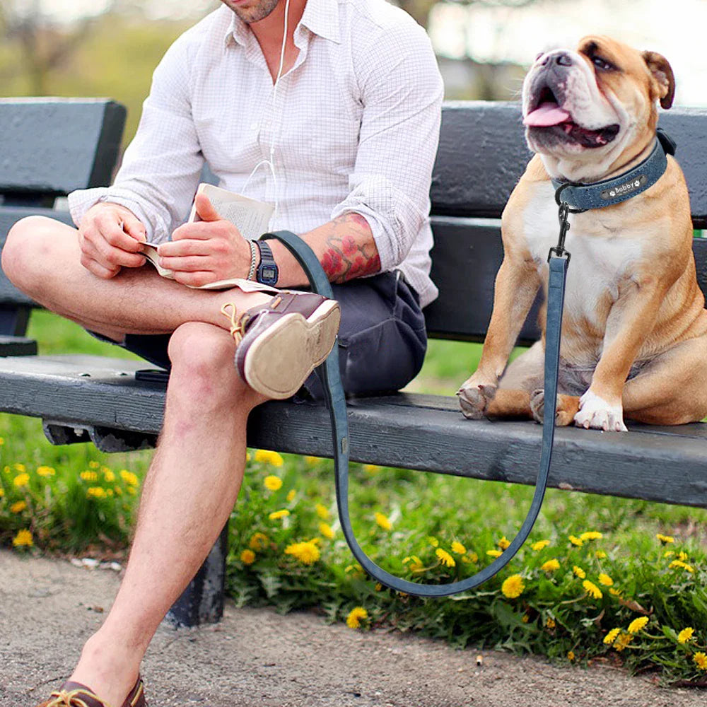 Personalisiertes Leder Hundehalsband mit Leine