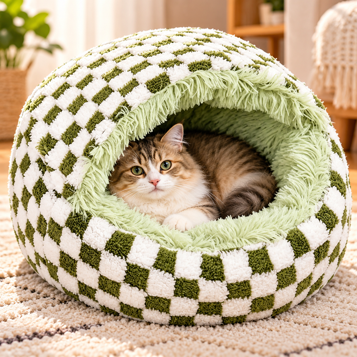 MuschelNest – Plüsch-Katzenhöhle mit Dach 🐱☁️