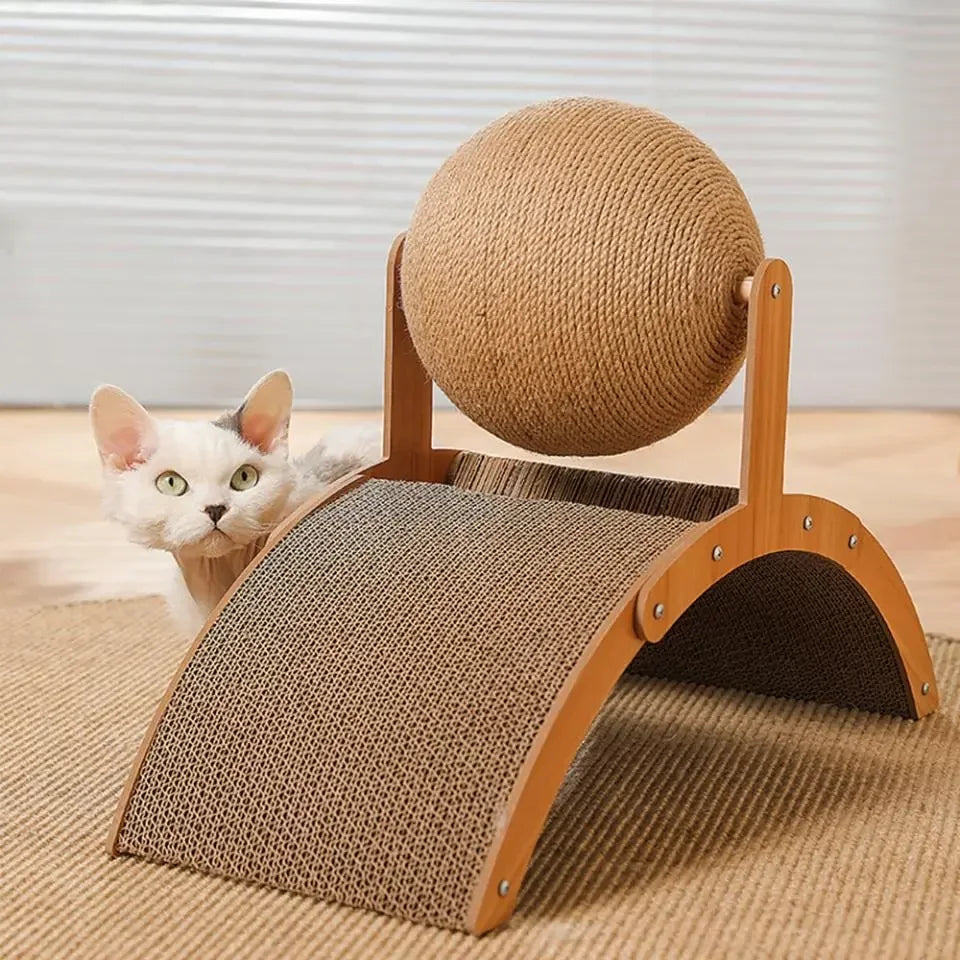 2-in-1 Kratzball & Sisal-Kratzbrett aus Massivholz