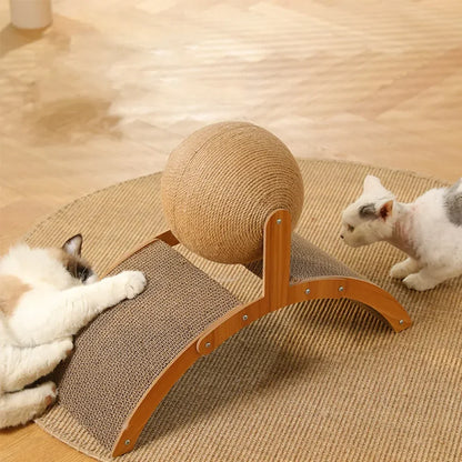 2-in-1 Kratzball & Sisal-Kratzbrett aus Massivholz