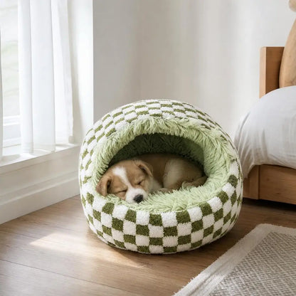 MuschelNest – Plüsch-Katzenhöhle mit Dach 🐱☁️