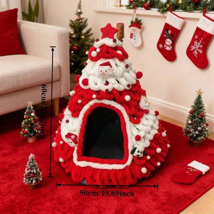 Katzenhöhle im Weihnachtsbaum-Look & Kuschelbett