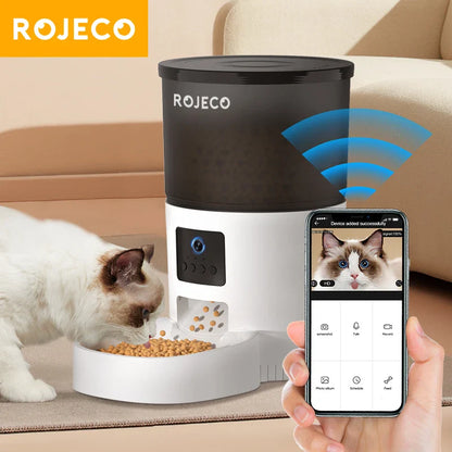 ROJECO Smart WiFi Automatischer Haustier-Futterspender 3L | App-gesteuerter Futterautomat für Katzen & Hunde