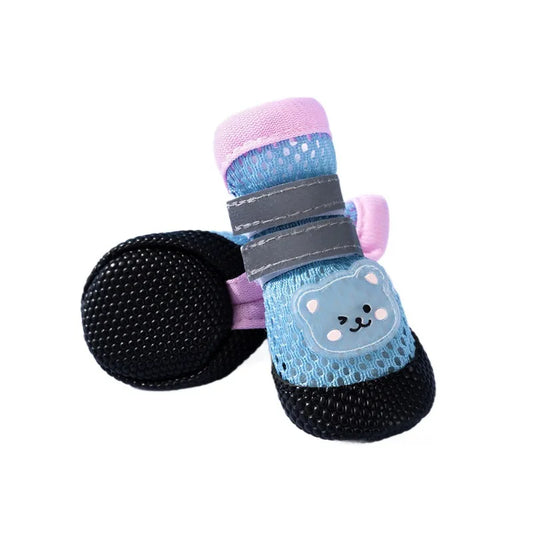 Atmungsaktive Mesh-Hundeschuhe mit Bären-Motiv (4 Stück)