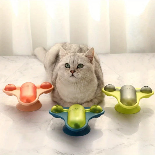 SpinChase Katzen-Spielzeug – Drehendes Flugzeug mit Leckerli-Spender