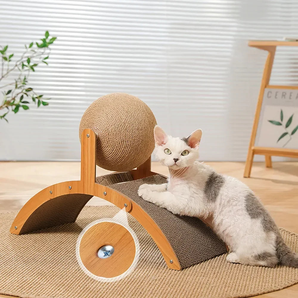 2-in-1 Kratzball & Sisal-Kratzbrett aus Massivholz