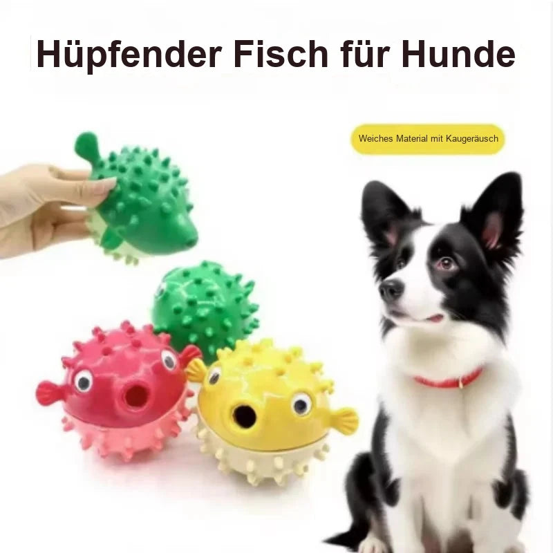 Hüpfender Fisch für Hunde – Spielball mit Leckerli & Sound