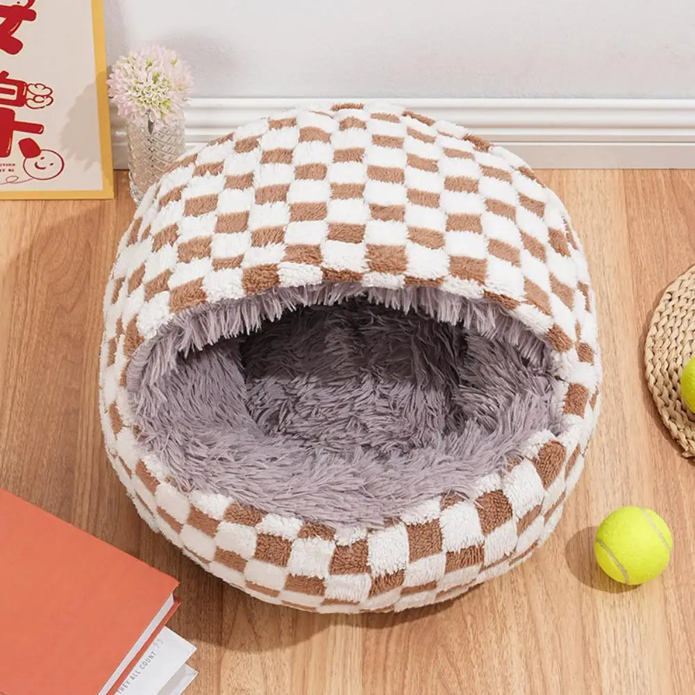 MuschelNest – Plüsch-Katzenhöhle mit Dach 🐱☁️