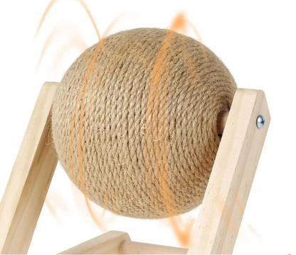 Kratzball für Katzen – 360° drehbar auf stabilem Holzsockel