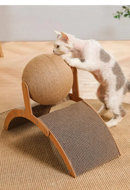 2-in-1 Kratzball & Sisal-Kratzbrett aus Massivholz